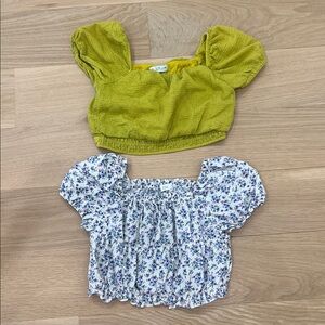 Zara Kids Green and Floral Puff Sleeve Tops